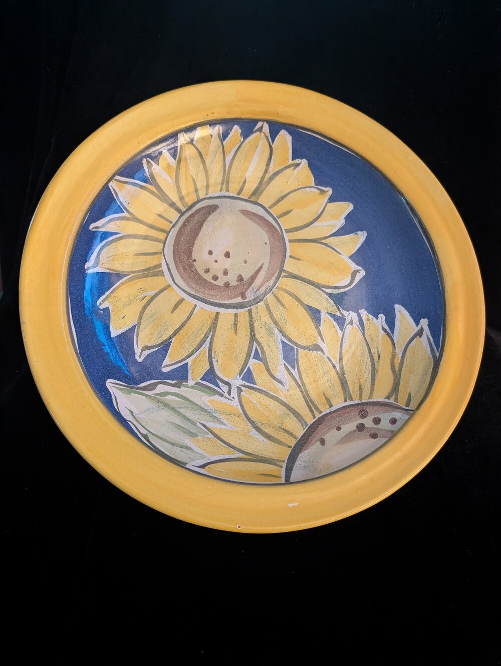 Sunflower Ceramic Wall Plate - Yellow & Blue